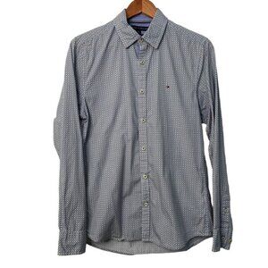 Tommy Hilfiger button down shirt New York fit blue white green 100% cotton Small